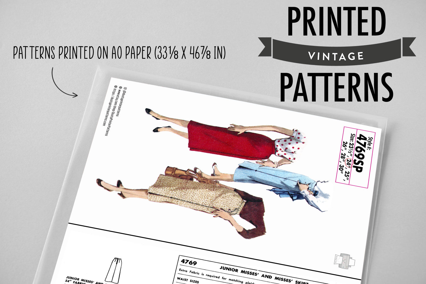 4769SP - Women's Skirt from 1950s Vintage Sewing Pattern *REPRODUCTION*