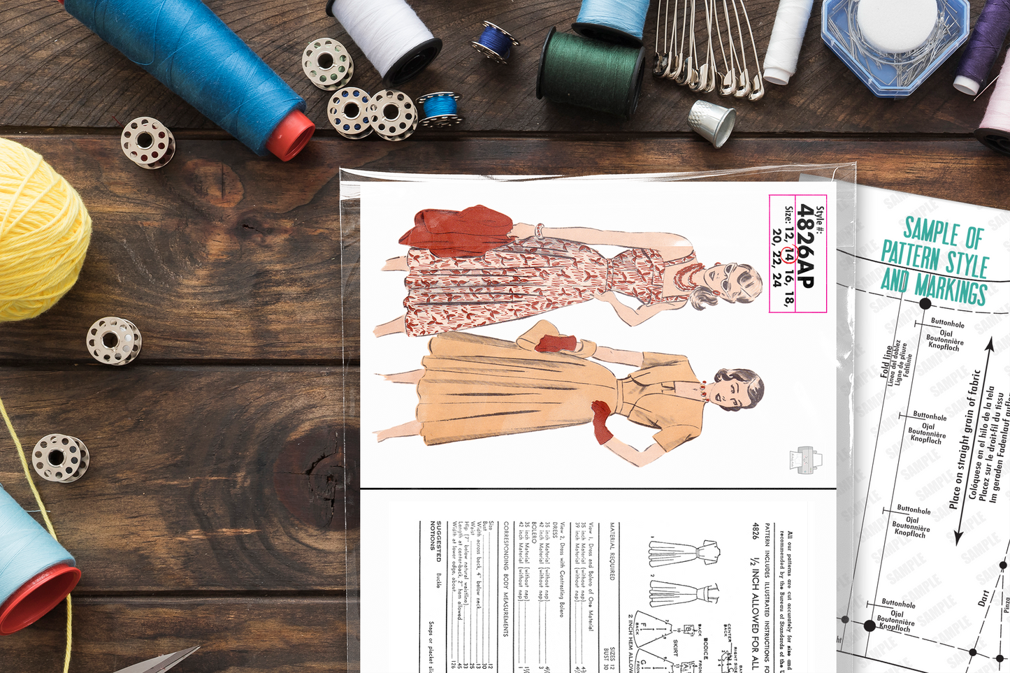 4826AP - Adult Summer Dress & Bolero Jacket Ensemble - Vintage Sewing Pattern - 1940s - *REPRODUCTION* - Available sizes: 12, 14, 16, 18, 20, 22, 24