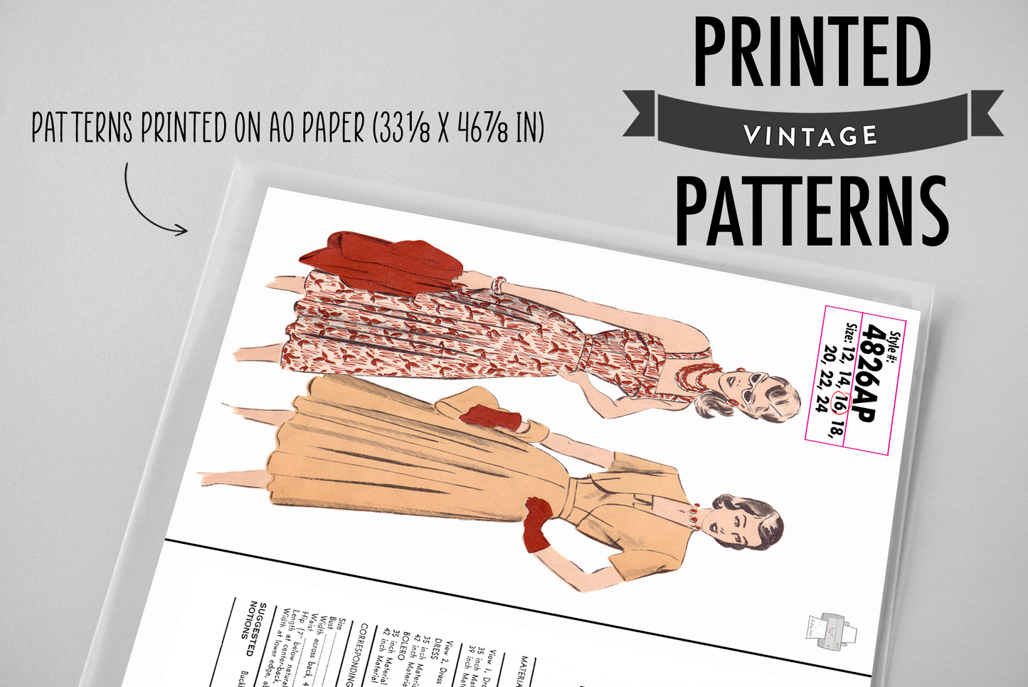 4826AP - Adult Summer Dress & Bolero Jacket Ensemble - Vintage Sewing Pattern - 1940s - *REPRODUCTION* - Available sizes: 12, 14, 16, 18, 20, 22, 24