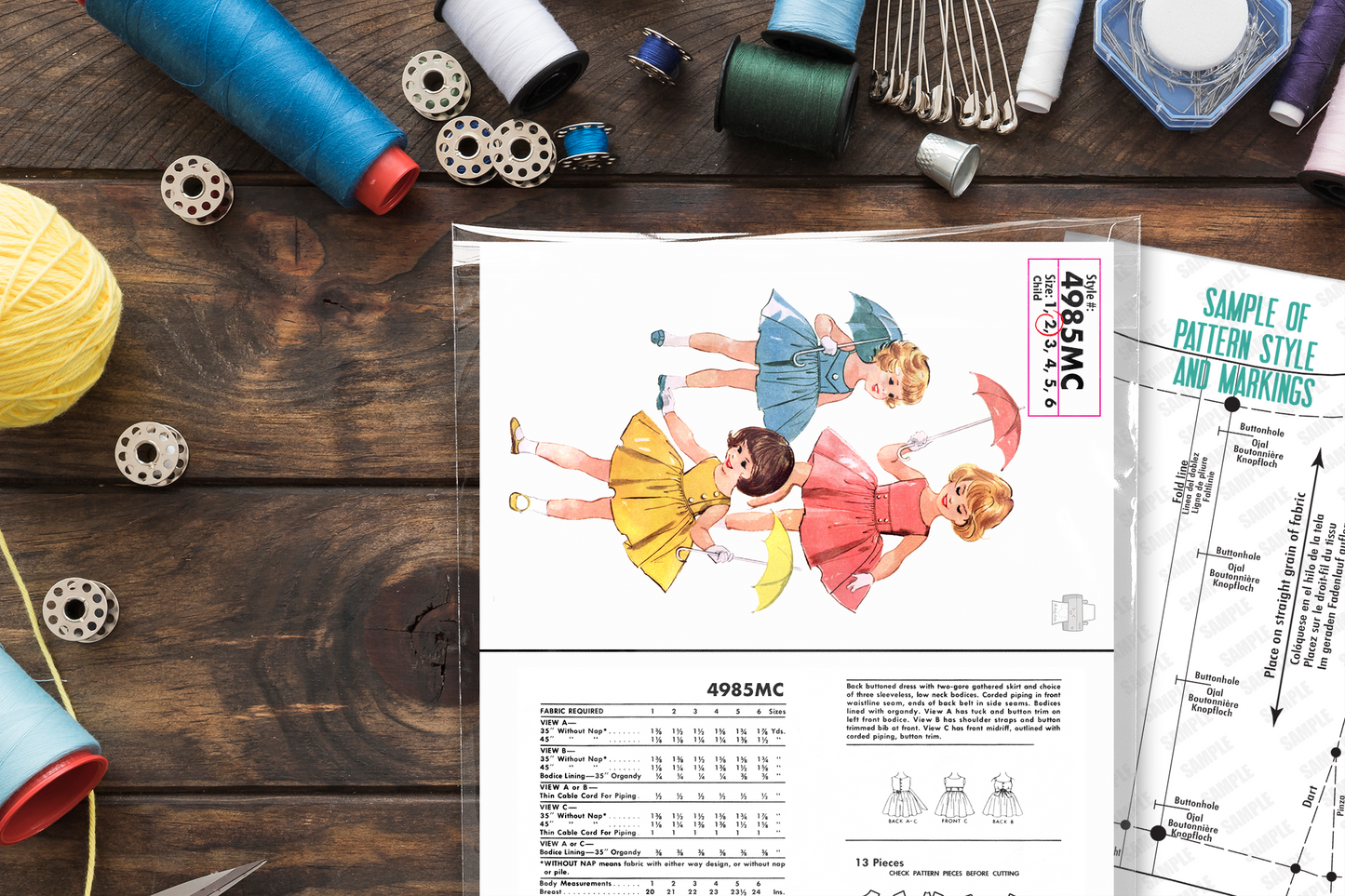 4985MC - Girls 1950s Three Dress Styles - Vintage Sewing Pattern - 1920s - Toddler Child Kids - *REPRODUCTION* - Available sizes: 1, 2, 3, 4, 5, 6