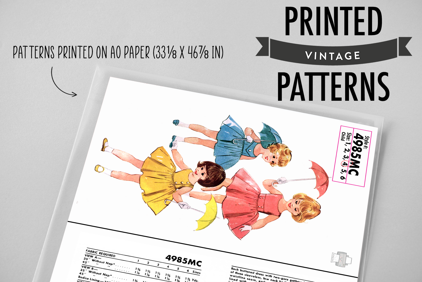 4985MC - Girls 1950s Three Dress Styles - Vintage Sewing Pattern - 1920s - Toddler Child Kids - *REPRODUCTION* - Available sizes: 1, 2, 3, 4, 5, 6