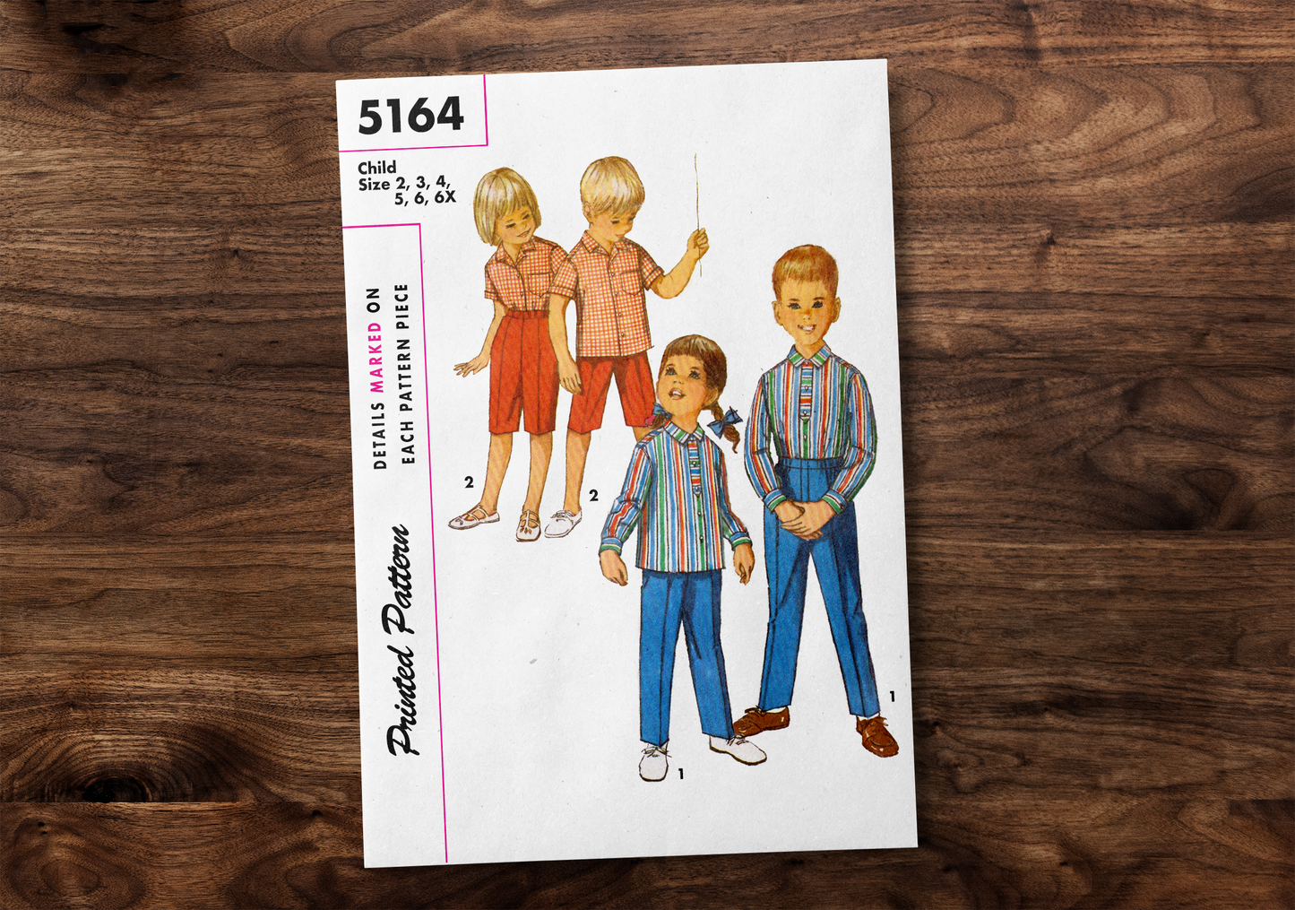5164SP - Girls & Boys 1960s Shirt, Shorts, & Pants - *REPRODUCTION* - Available sizes: 2, 3, 4, 5, 6, 6X