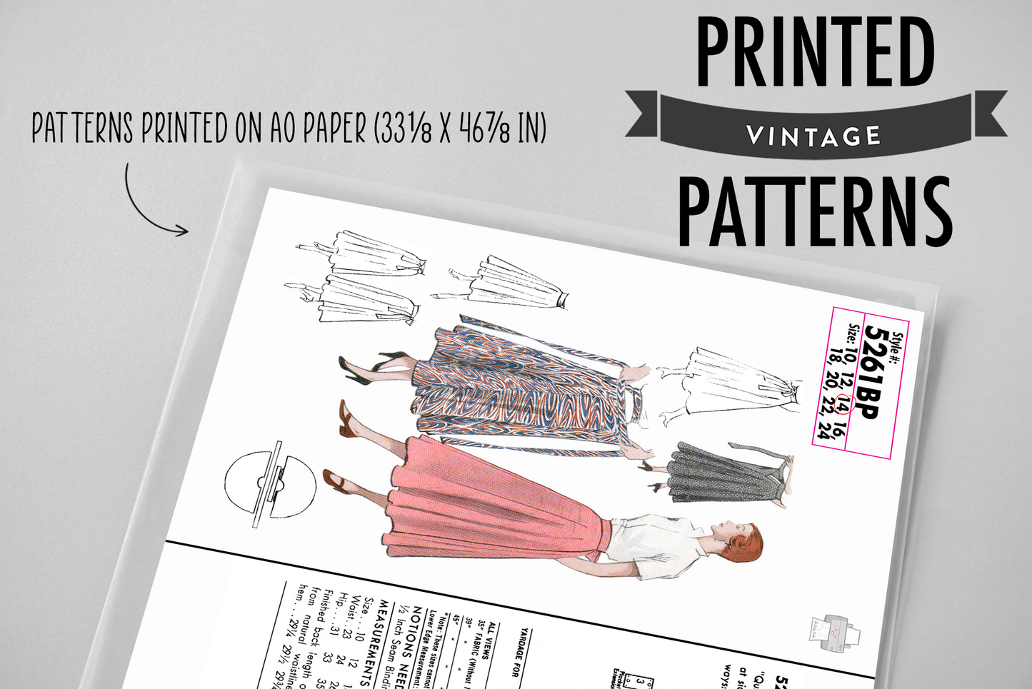 5261BP - Adult Wrap Circle Skirt - Vintage Sewing Pattern - 1950s - *REPRODUCTION* - Available sizes: 10, 12, 14, 16, 18, 20, 22, 24