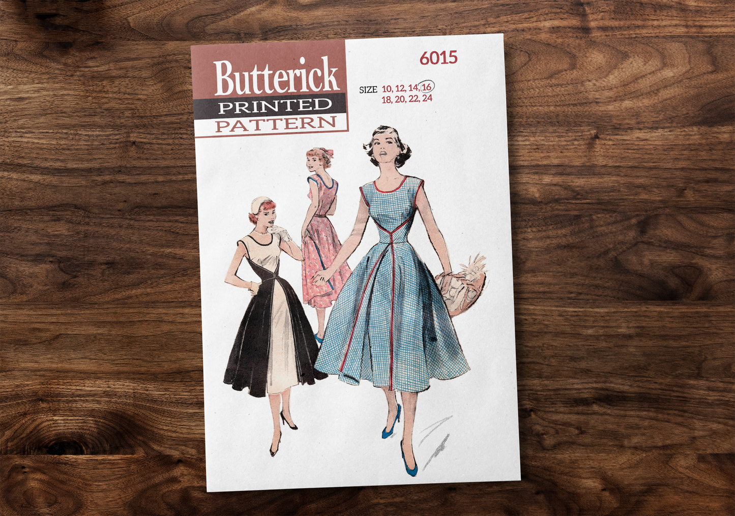 6015BP - Adult Wrap One-Piece Dress - Vintage Sewing Pattern - 1950s - *REPRODUCTION* - Available sizes: 10, 12, 14, 16, 18, 20, 22, 24
