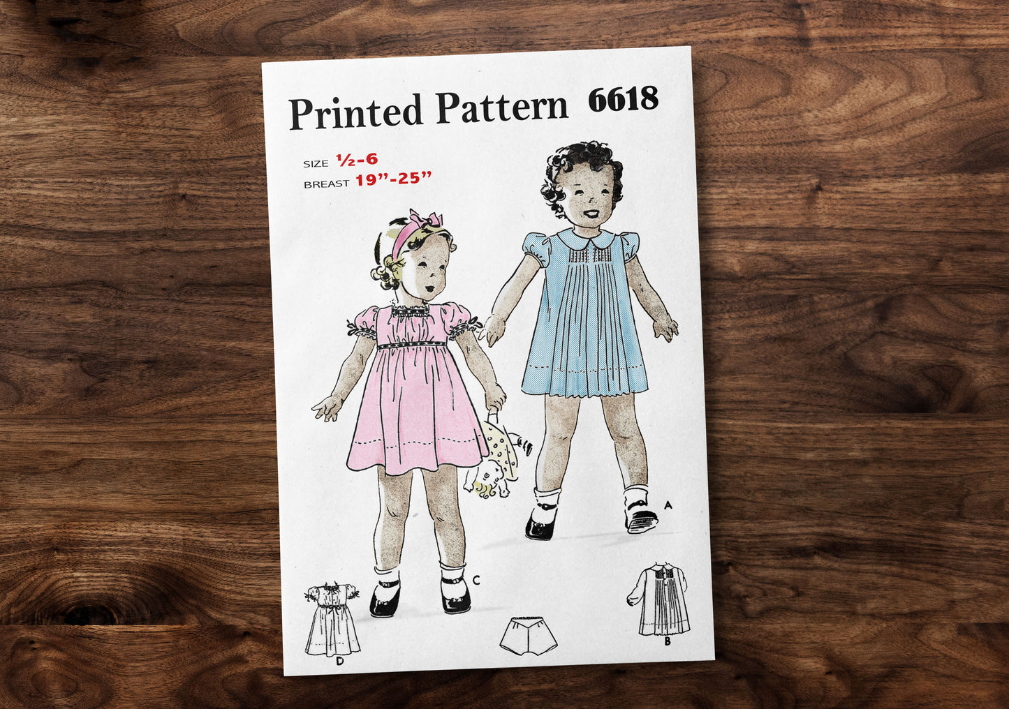 6618BP - Girls Summer Dress 2 Styles with Panties - Vintage Sewing Pattern - 1920s - Toddler Child Kids - *REPRODUCTION* - Available sizes: 1/2, 1, 2, 3, 4, 5, 6