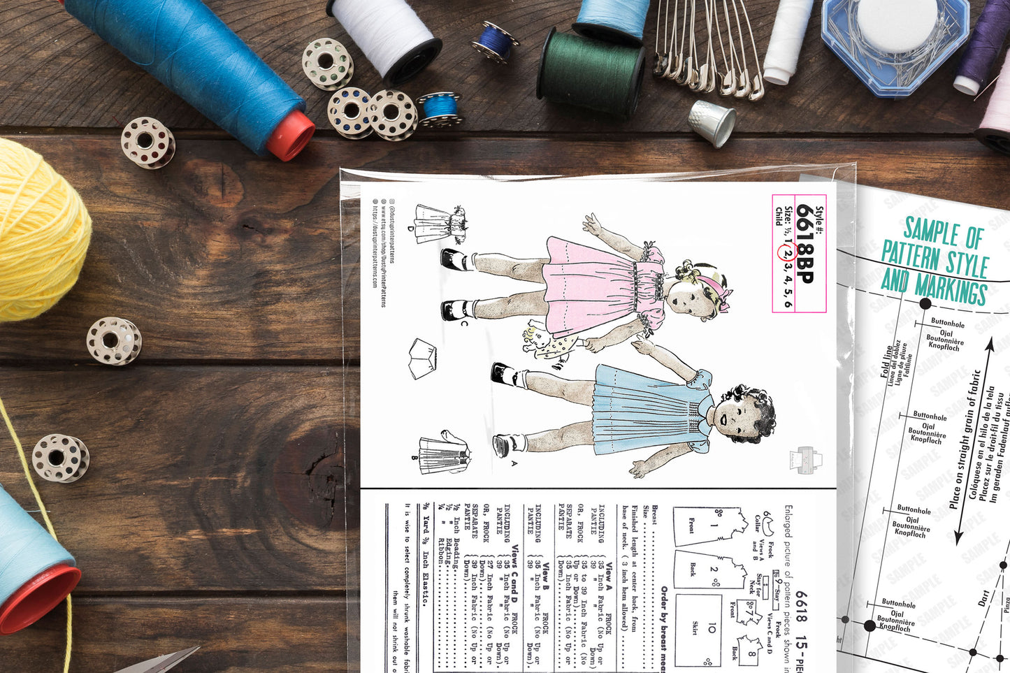 6618BP - Girls Summer Dress 2 Styles with Panties - Vintage Sewing Pattern - 1920s - Toddler Child Kids - *REPRODUCTION* - Available sizes: 1/2, 1, 2, 3, 4, 5, 6