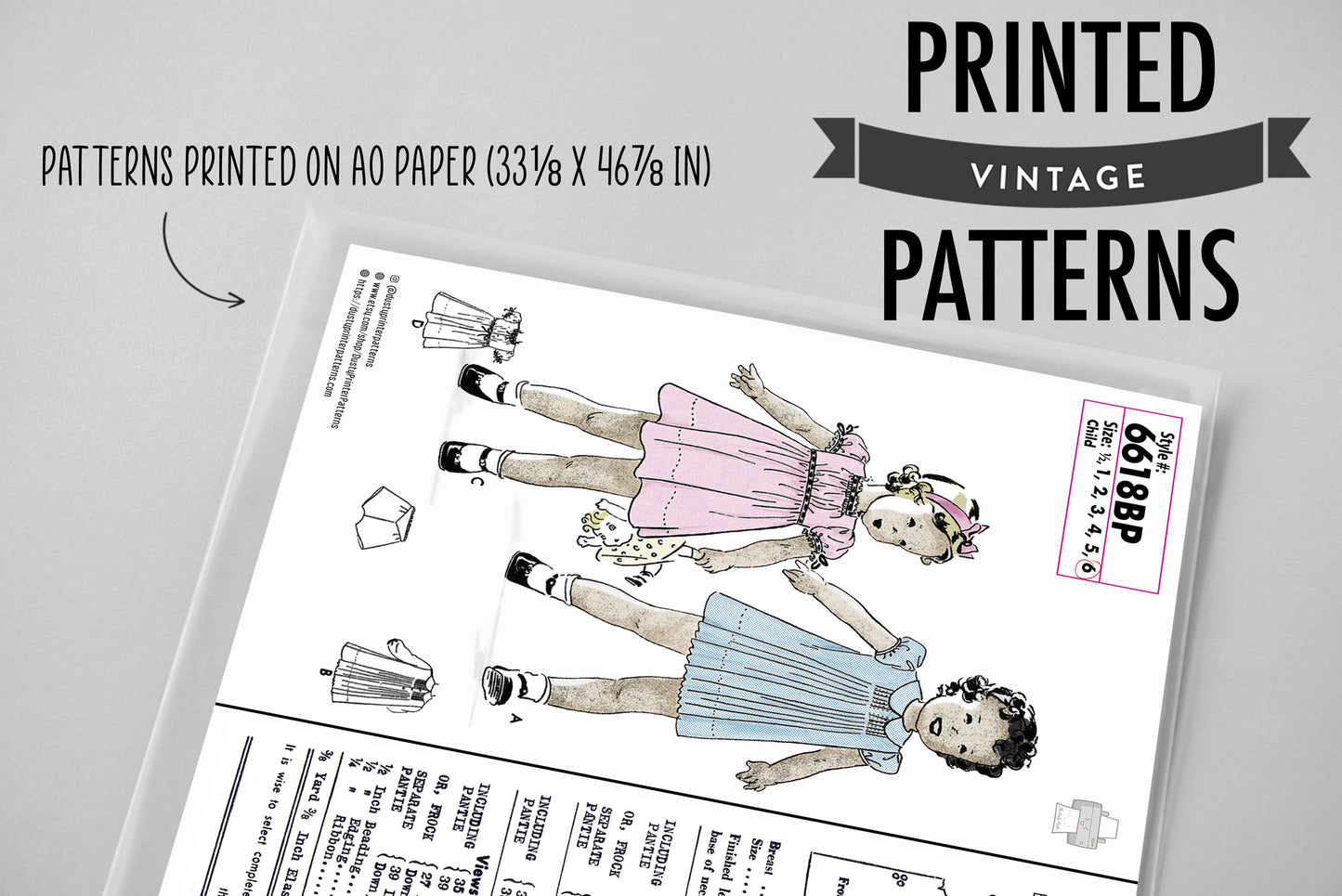 6618BP - Girls Summer Dress 2 Styles with Panties - Vintage Sewing Pattern - 1920s - Toddler Child Kids - *REPRODUCTION* - Available sizes: 1/2, 1, 2, 3, 4, 5, 6