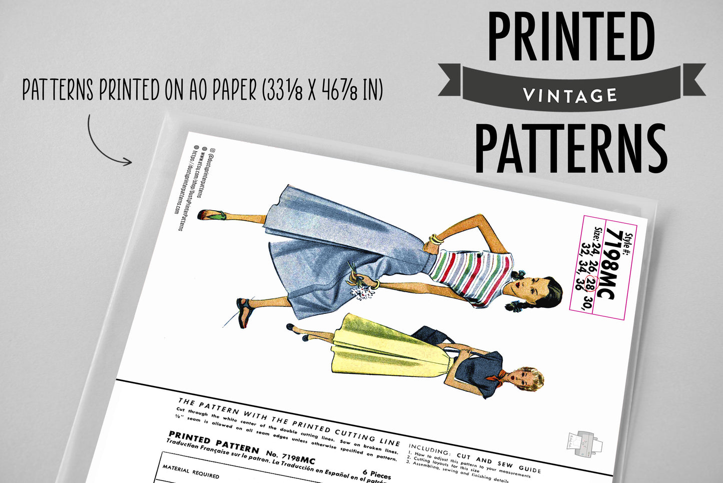 7198MC - Culotte Pants - Vintage Sewing Pattern - 1940s - *REPRODUCTION* - Available sizes: 24, 26, 28, 30, 32, 34, 36