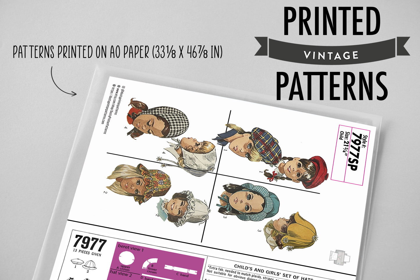 7977SP - Child's Cap, Hat, Beret, Flower Petal Hat from 1950s *REPRODUCTION* - Size 21.75"