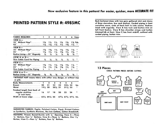 4985MC - Girls 1950s Three Dress Styles - Vintage Sewing Pattern - 1920s - Toddler Child Kids - *REPRODUCTION* - Available sizes: 1, 2, 3, 4, 5, 6