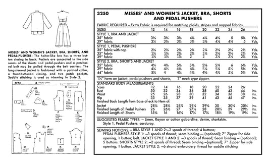 3250Sp - Women's Jacket, Halter, Bra Top, Pedal Pushers - 1950s - *REPRODUCTION* - Available sizes: 12, 14, 16, 18, 20, 22, 24, 26