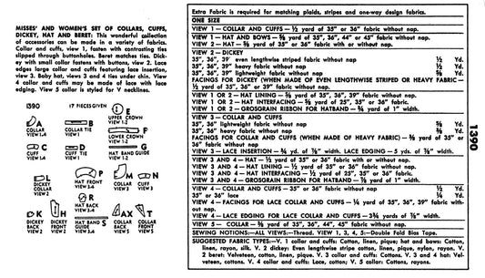 1390SP - Women's Accessories: Cap, Cuffs & Dickey *REPRODUCTION* - One Size