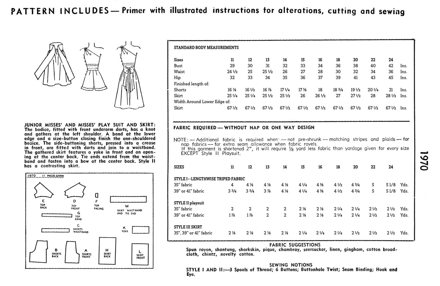 1970SP - Playsuit outfit Top, Shorts & Skirt - Vintage Sewing Pattern - 1940s - *REPRODUCTION* - Available sizes: 11, 12, 13, 14, 15, 16, 18, 20, 22, 24