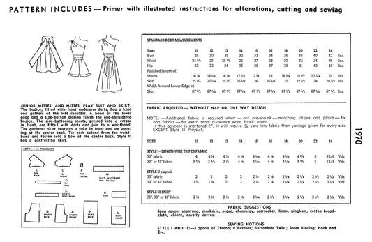 1970SP - Playsuit outfit Top, Shorts & Skirt - Vintage Sewing Pattern - 1940s - *REPRODUCTION* - Available sizes: 11, 12, 13, 14, 15, 16, 18, 20, 22, 24