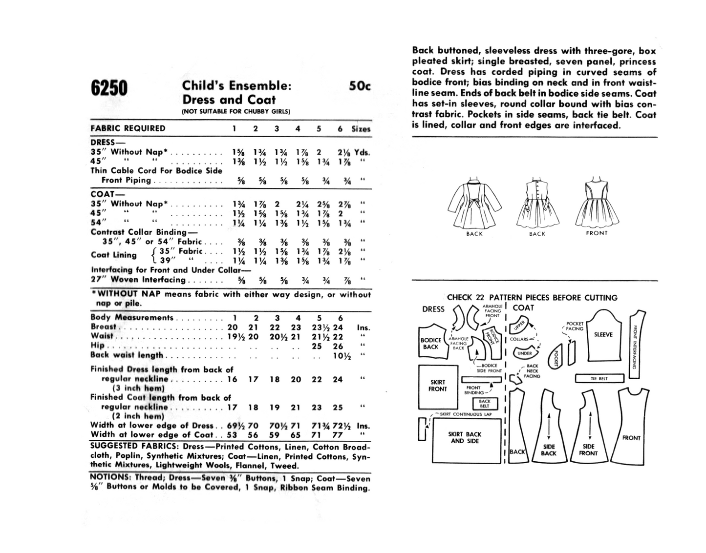 6250MC - Girls Dress and Coat - Vintage Sewing Pattern - 1960s - Toddler Child Kids - *REPRODUCTION* - Available sizes: 1, 2, 3, 4, 5, 6