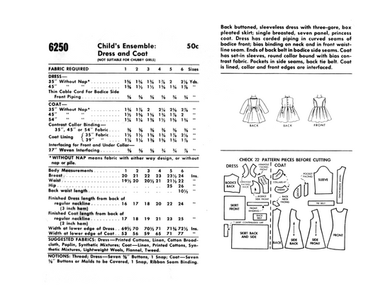 6250MC - Girls Dress and Coat - Vintage Sewing Pattern - 1960s - Toddler Child Kids - *REPRODUCTION* - Available sizes: 1, 2, 3, 4, 5, 6