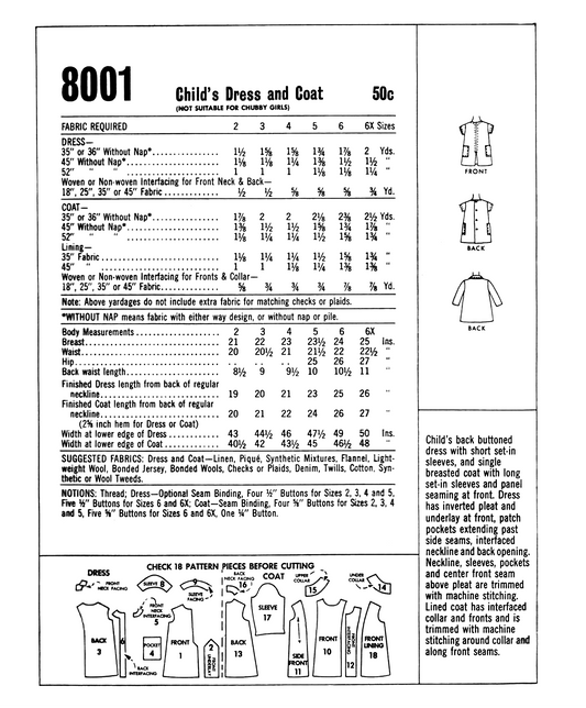 8001MC - Girls 1950s Multiple Modern Dress Styles - Toddler Child Kids - *REPRODUCTION* - Available sizes: 2, 3, 4, 5, 6, 6X