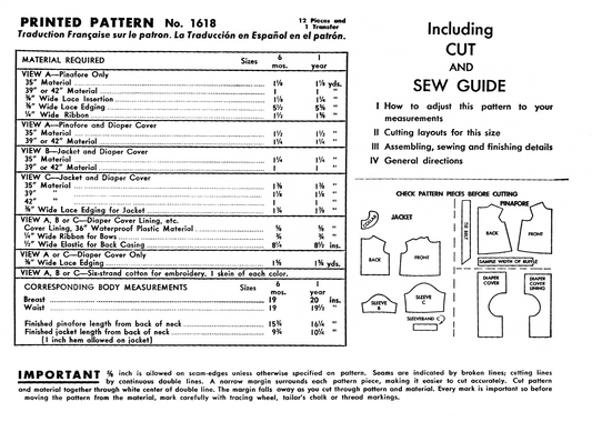 1618MC - Newborn Baby's Dress, Top and Shorts Onsie Style - Vintage Pattern 1940s *REPRODUCTION*