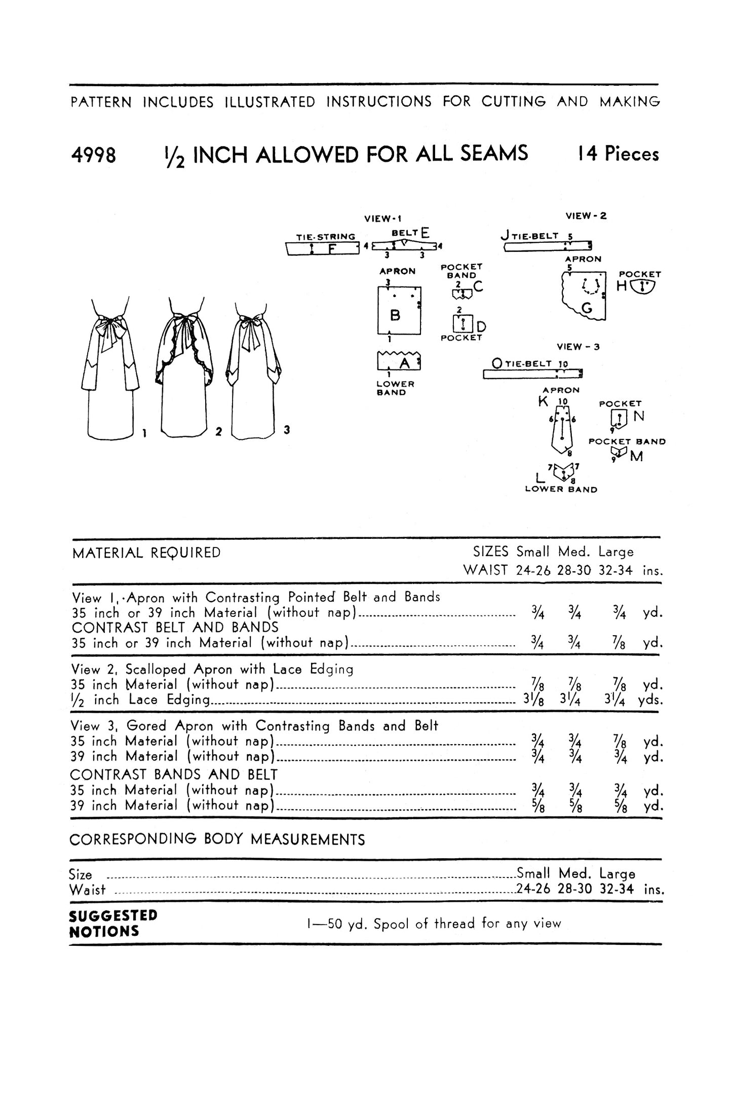 4998AP - Women's Accessories: Apron 3 different styles *REPRODUCTION* - Size M