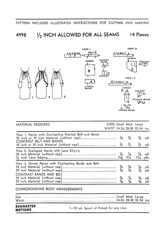 4998AP - Women's Accessories: Apron 3 different styles *REPRODUCTION* - Size M