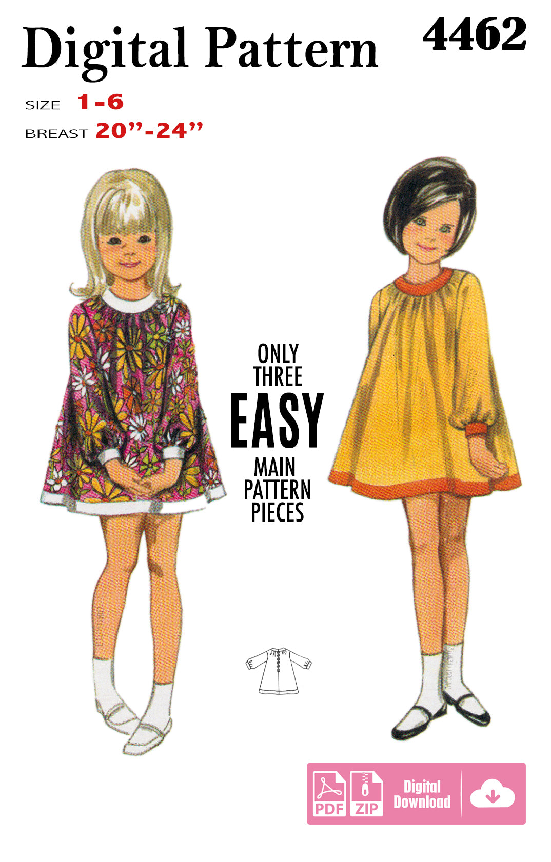 1960s Girls' Tent Dress Pattern — Butterick 4462 PDF – Dusty Printer Patterns