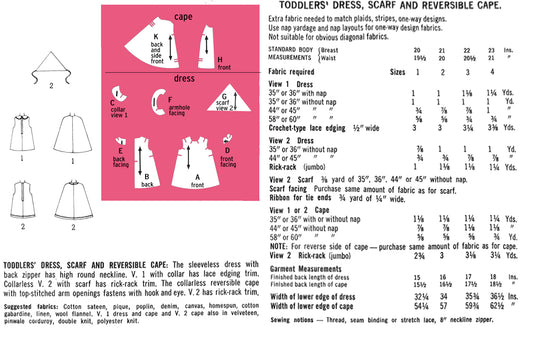9239SP - Girls Summer Dress, Cape, & Scarf - Vintage Sewing Pattern - 1970s - Toddler Child Kids - *REPRODUCTION* - Available sizes: 1, 2, 3, 4