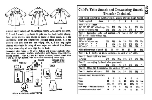 4152SP - Girls 1960s Art Smock Dress with Bunny Applique - Toddler Child Kids - *REPRODUCTION* - Available sizes: 1, 2, 3, 4, 5, 6 - Sewing Pattern