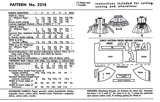 2218MC - Girls 1950s Summer Dress with petticoat - Toddler Child - *REPRODUCTION* - Available sizes: 1, 2, 3, 4, 5, 6
