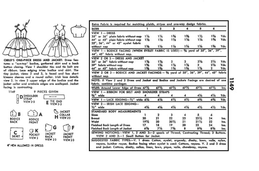 1149SP - Girls Summer Dress and Jacket - Vintage Sewing Pattern - 1950s - Toddler Child Kids - *REPRODUCTION* - Available sizes: 1, 2, 3, 4, 5, 6