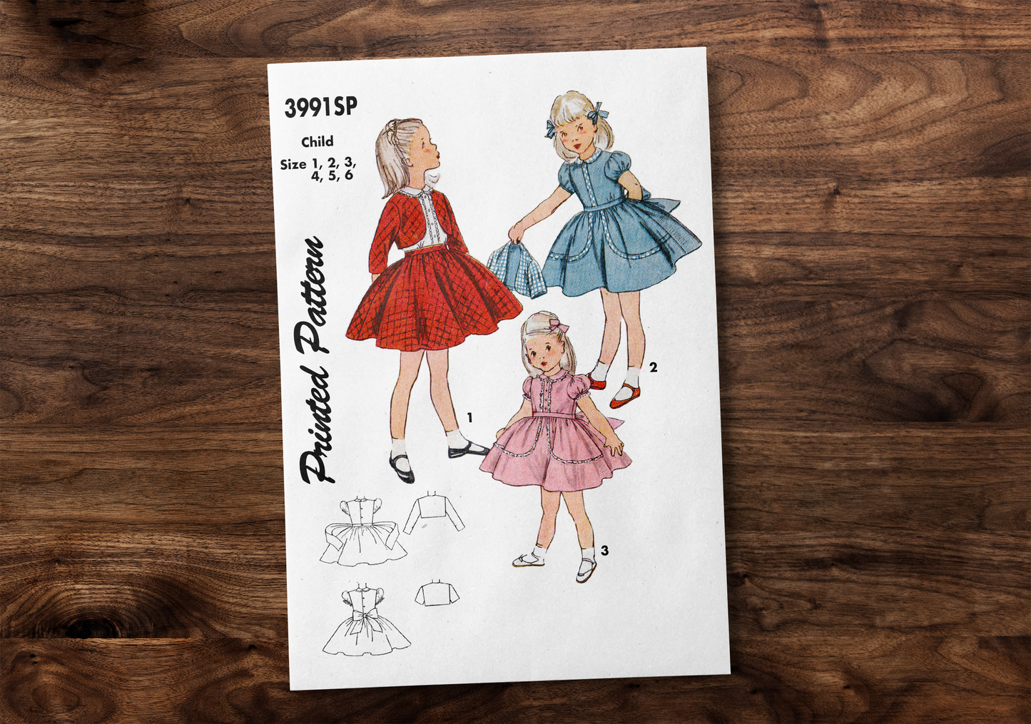 3991SP - Girls 1950s One-Piece Dress and Jacket - Toddler Child Kids - *REPRODUCTION* - Available sizes: 1, 2, 3, 4, 5, 6 - Sewing Pattern