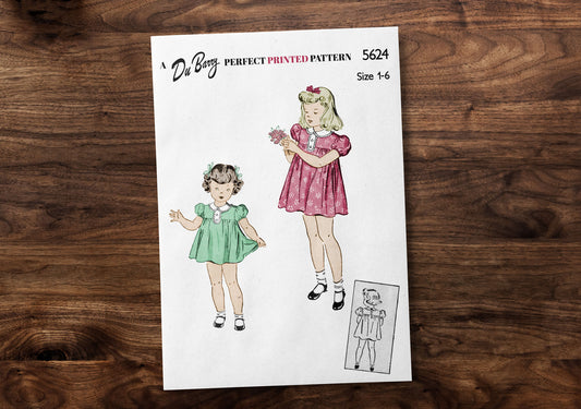 5624DB - Girls Summer Dress with puffy sleeves  - Vintage Sewing Pattern - 1940s - Toddler Child Kids - *REPRODUCTION* - Available sizes: 1, 2, 3, 4, 5, 6