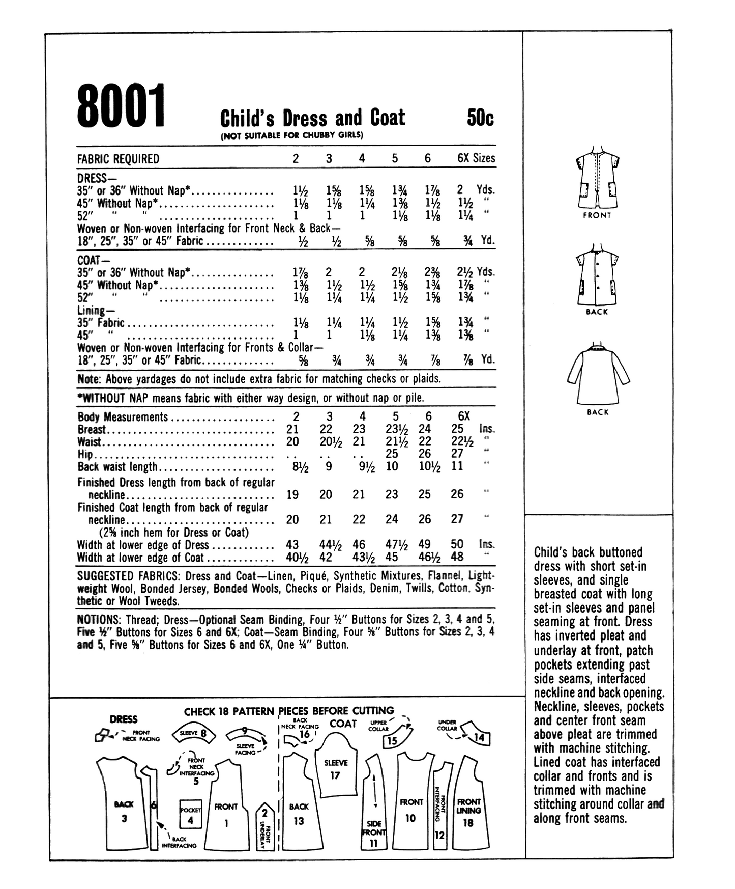 8001MC - Girls 1950s Multiple Modern Dress Styles - Toddler Child Kids - *REPRODUCTION* - Available sizes: 2, 3, 4, 5, 6, 6X