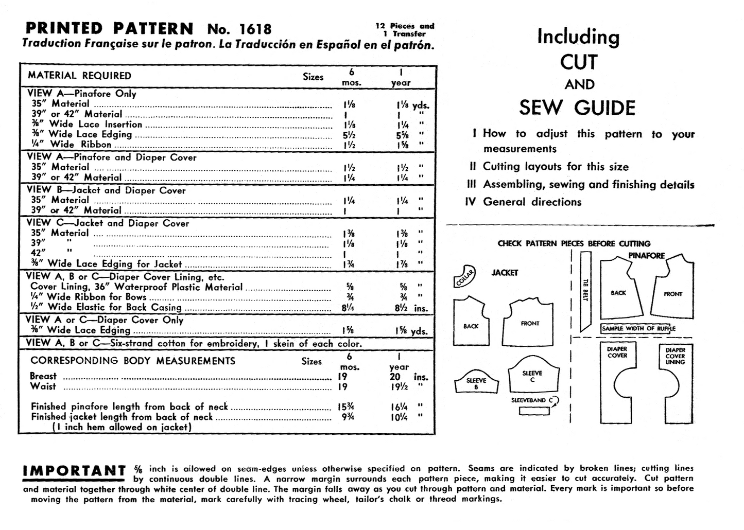 1618MC - Newborn Baby's Dress, Top and Shorts Onsie Style - Vintage Pattern 1940s *REPRODUCTION*