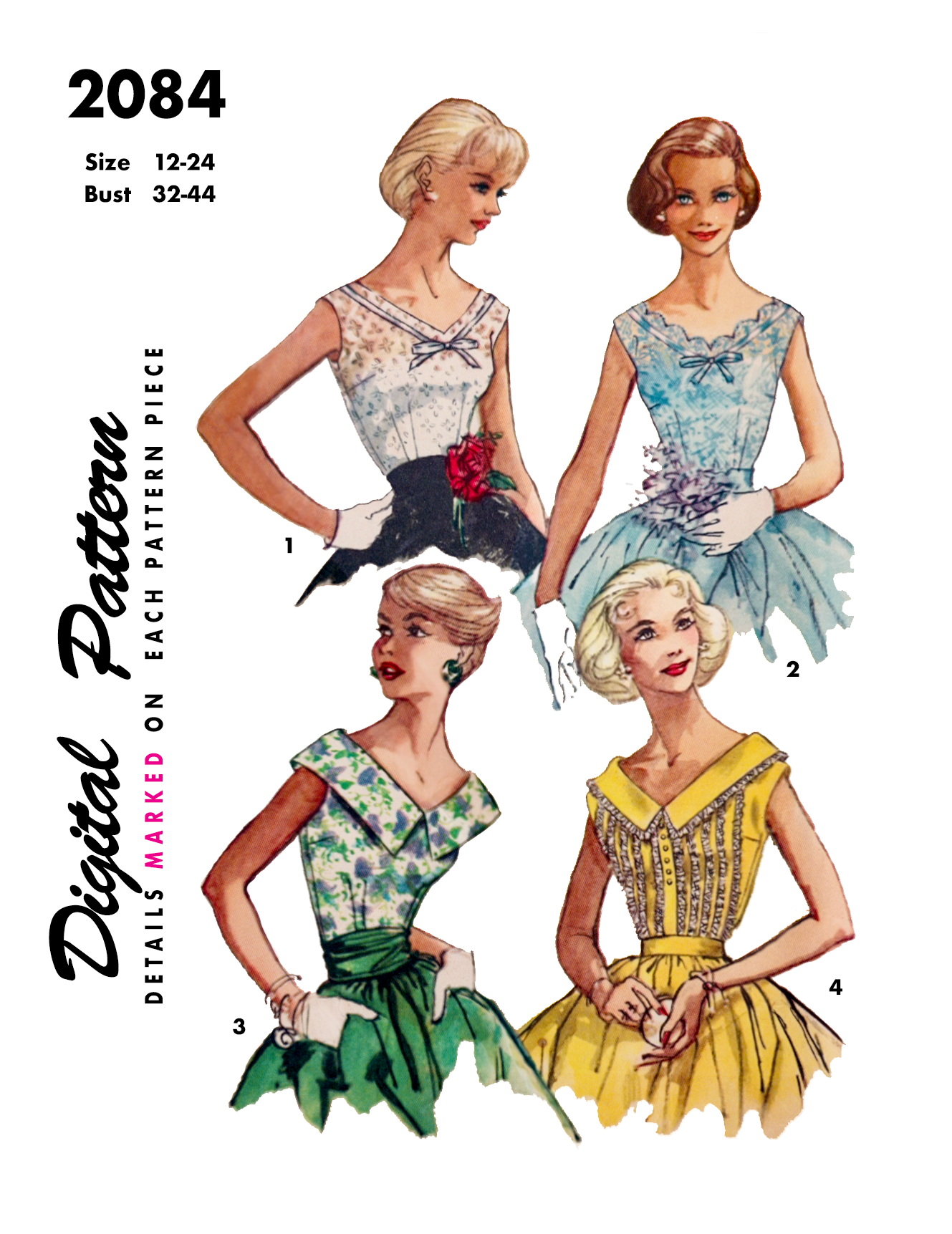2084SP - Blouse Pattern with ribbon and lace trim - Available Sizes: 12, 14, 16, 18, 20, 22, 24