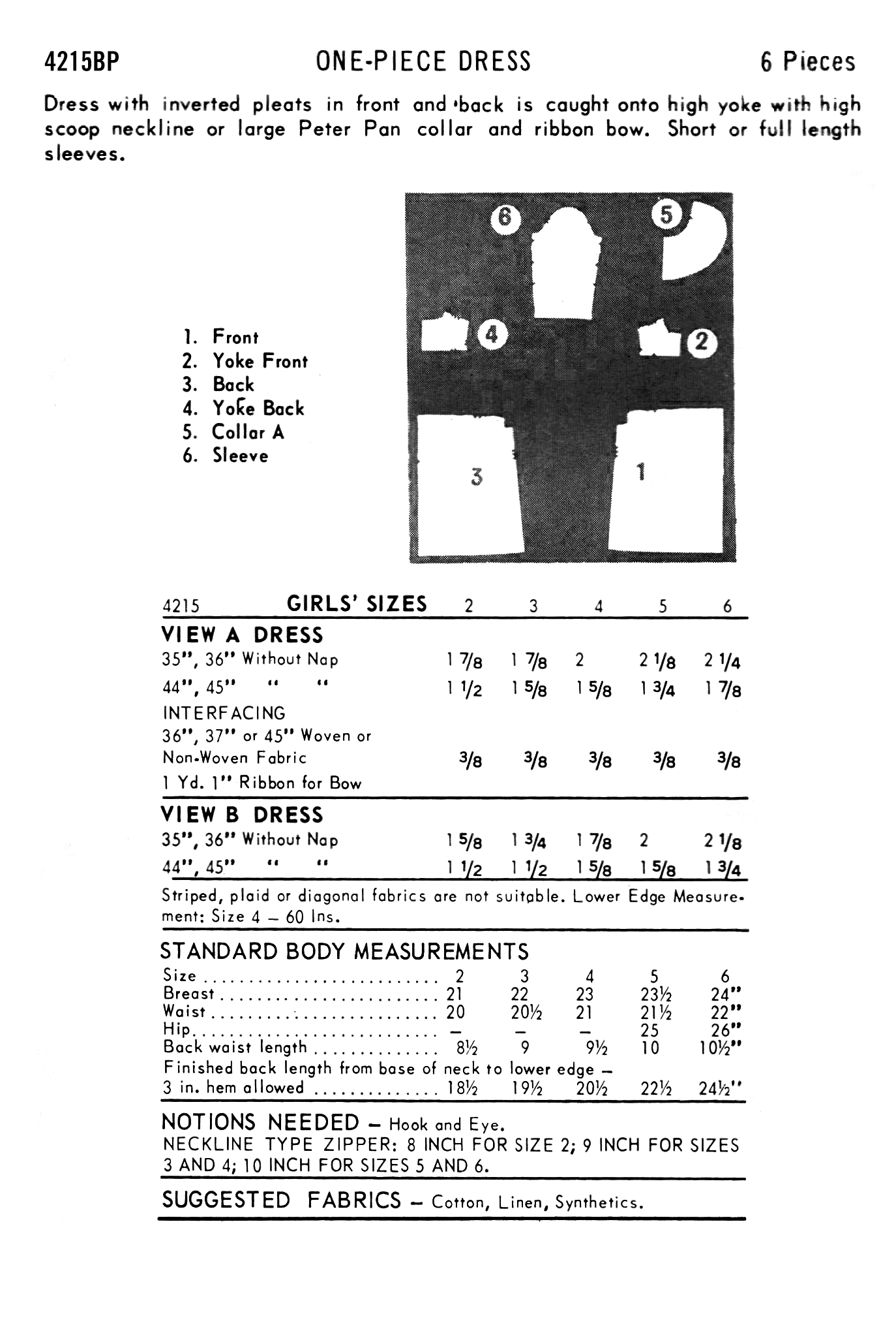 4215BP - Girls dress with Inverted Pleats - Vintage Sewing Pattern - 1960s - Child Kids - *REPRODUCTION* - Available sizes: 1, 2, 3, 4, 5, 6